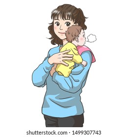 A Young Mother Burping A Baby