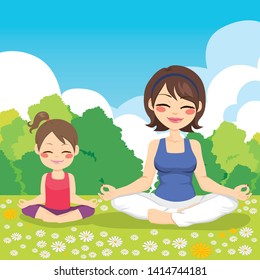 Young mother and daughter at park doing yoga exercise - Powered by Shutterstock