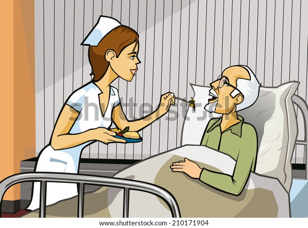 Young Nurse Serving Food Elderly Man Stock Illustration 210171904