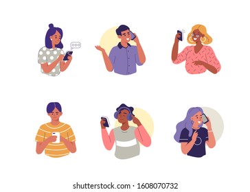 Young People use Smartphones, Chatting, making Selfie and listening Music. Happy Boys and Girls talking and typing on Phone. Female and Male Characters collection. Flat Cartoon Illustration.
 - Powered by Shutterstock