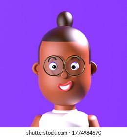 Young Pretty African American Woman In White Dress And Glasses. 3d Render Illustration Of Plastic Vinyl Toy Suitable For Web Or Print Design.