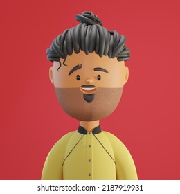 Young Smiling Man Avatar With Undercut Hair And Mustache. 3d Render Illustration People Character Illustration. Cartoon Minimal Style. 3D Illustration Of Smiling People Close Up Portrait. Business Man