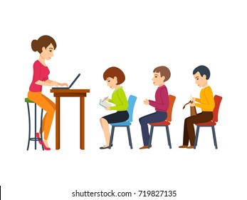 Young Teacher Holds Lecture Among Students Stock Vector (Royalty Free ...