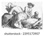 The Young Thief, Frederick Bloemaert, after Abraham Bloemaert, after 1635 - 1669 A woman is sleeping beside the road, bent over her basket. Next to her are two boys.