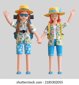 young tourist couple holding hand each other 3D character illustration - Powered by Shutterstock