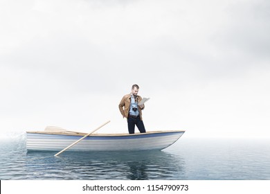 Young Traveler Looking Map Standing Oar Stock Illustration 1154790973 ...