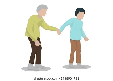 Young volunteer man caring for elderly man. Adult man helping and supporting old aged male. Older person standing holding hand of adult man. Male walking with grandfather. - Powered by Shutterstock