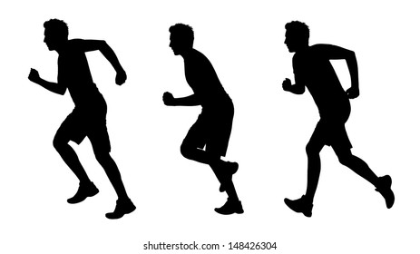 Young White Man Running Silhouettes Set Stock Illustration 148426304 ...