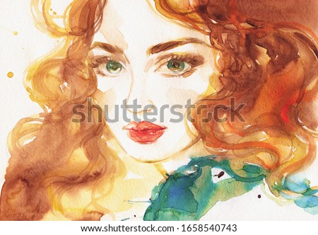 young woman. beauty background. fashion illustration. watercolor painting