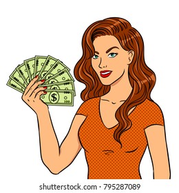 Young Woman Cash Dollars Pop Art Stock Illustration 795287089 ...