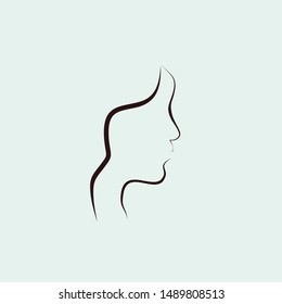 Young Woman Face Profile Icon Line Illustration