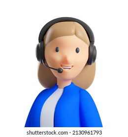 Young woman with headphones. Online operator assistant. Cartoon character. 3D illustration - Powered by Shutterstock