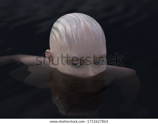 暗い水の中に若い女性が横たわり 3dイラスト のイラスト素材 暗い水の中に若い女性が横たわり 3dイラスト のイラスト素材