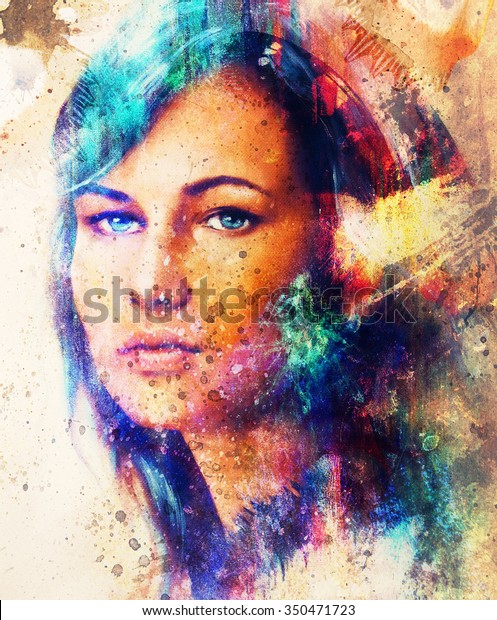 Young Woman Portrait Color Painting On Stock Illustration 350471723 ...