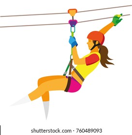 a young woman in a red helmet descends on a strongrope at an attraction zipline - Powered by Shutterstock