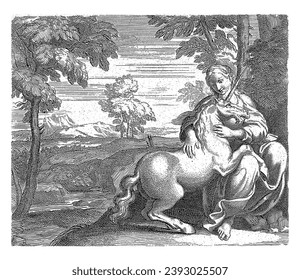 Young woman and unicorn