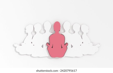 Young women sitting in yoga lotus pose. Happy relaxed female characters performing meditation exercise. Yoga studio concept. 3D render. 3D Illustration - Powered by Shutterstock