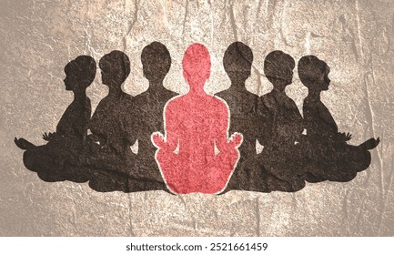 Young women sitting in yoga lotus pose. Happy relaxed female characters performing meditation exercise. Yoga concept - Powered by Shutterstock