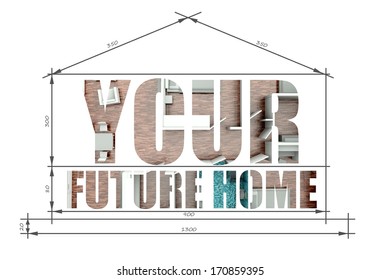 Your future home slogan in modern house blueprint