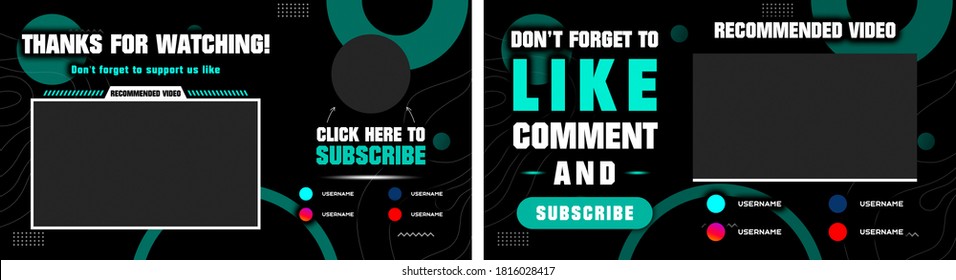 Youtube End Screen with green design and green lines. Youtube Video Template,  background,  Outro Card, endscreen, banner, channel. Social media design. - Powered by Shutterstock