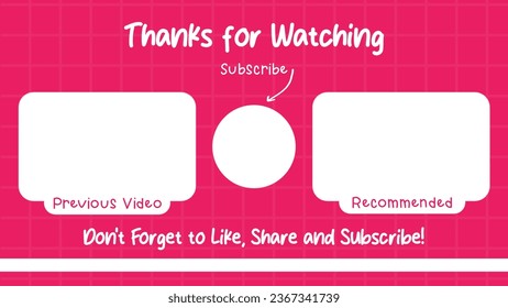 Youtubee End Screen with Pink design. Youtube Video Templates, backgrounds, Outro Cards, end screens, banners, channels. Social media design. Simple illustration. - Powered by Shutterstock