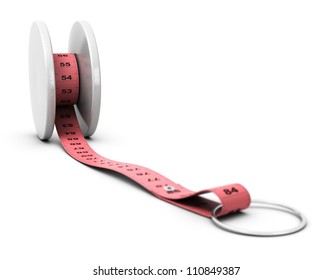 Yoyo And Pink Tape Measure Concept Of Diet Problems, Yo Yo Effect, White Background Blur Effect