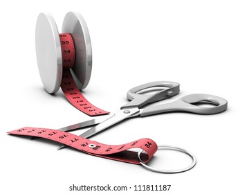 Yoyo, Pink Tape Measure And Scissors, Concept Of Diet Problems, Yo Yo Effect, White Background Blur Effect