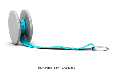 Yoyo And Tape Measure Concept Of Diet Problems, Yo Yo Effect, White Background