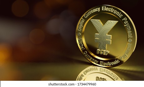 Yuan Symbol On Gold Coins 3d Rendering For China Digital Currency Electronic Payment content.