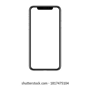 Zagreb, Croatia - Sep 18, 2020: Mockup of smartphone iphone X or 11 or 12 with blank white screen for Infographic App Business Marketing Plan, mock up model similar to iPhone 11 or 12 Pro Max.