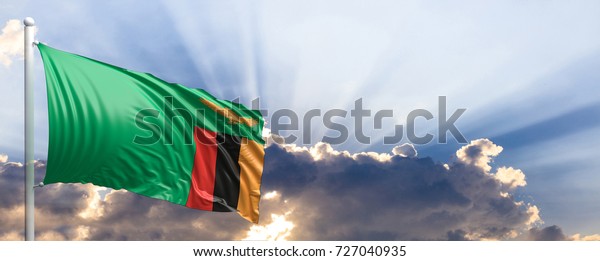 Zambia Waving Flag On Blue Sky Stock Illustration 727040935