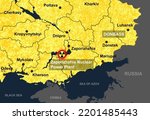 Zaporizhzhia Nuclear Power Plant in Ukraine map, dangerous spot of Russo-Ukrainian war. Kherson, Donetsk, Mykolaiv, Odesa, Luhansk and Kharkiv regions. Zaporizhzhia station, radiation and crisis theme