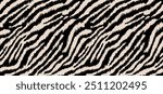 Zebra beautiful illustration seamless pattern. Fabric texture repeated. Lines black stripes with ikat effect on beige color background.