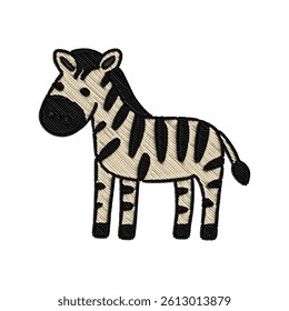 Zebra embroidery patch with white background. JPEG format clipart for baby safari designs, crafting, and nursery wall art projects
