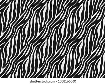 Zebra Fur Skin Seamless Pattern, Carpet Zebra Hairy Background, Black And White Texture, Smooth, Fluffly And Soft, Using Brush Photoshop To Design The Graphic. Animal Skin Print Camouflage Concept.