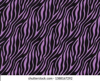 Zebra Fur Skin Seamless Pattern, Carpet Zebra Hairy Backgroun Purple And Violet Texture, Smooth, Fluffly And Soft, Using Brush Photoshop To Design The Graphic. Animal Skin Print Camouflage Concept.