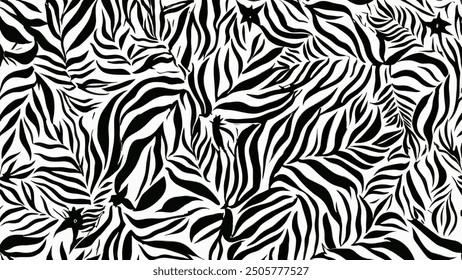 zebra pattern line black and leaf 