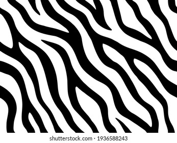 Zebra stripes seamless pattern. Tiger stripes skin print design. Wild animal hide artwork background. Black and white illustration