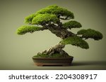  A zen bonsai tree  with a green neutral background 3d illustration