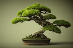  A Zen Bonsai Tree  With A Green Neutral Background 3d Illustration