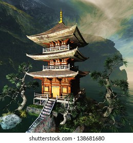 Zen buddhist temple in the mountains