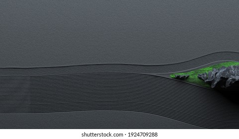 Zen Garden 3D Render With Gray Stones And Green Moss 2