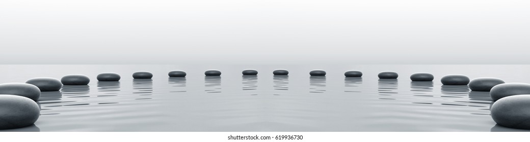 zen row of stones in water 3d rendering