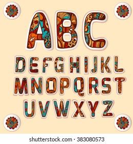 Zentangle Alphabet Colored Letters Stickers Set Stock Illustration ...