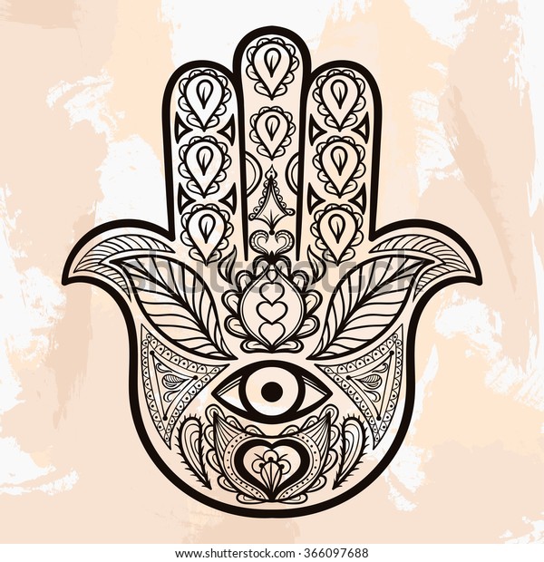 Zentangle Hamsa Hand Tattoo Boho Style のイラスト素材