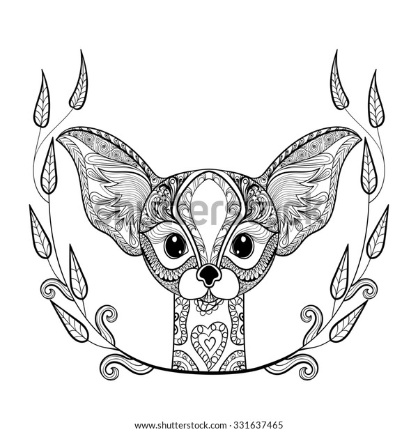 Zentangledesert Fox Head Totem Frame Adult Stock Illustration 331637465