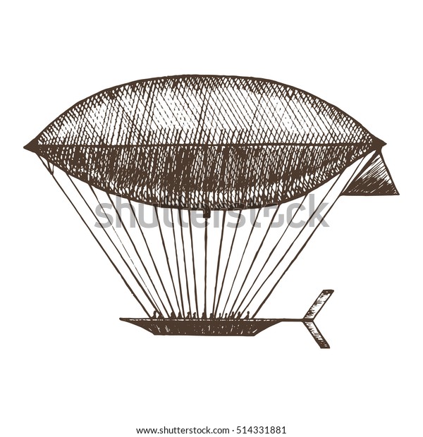 Zeppelin Hand Draw Sketch Retro Airship Stock Illustration 514331881