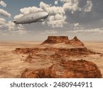 Zeppelin over a desert landscape
Computer generated 3D illustration