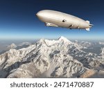 Zeppelin over snow-covered mountains
Computer generated 3D illustration