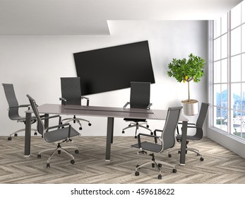 Zero Gravity In Office Interior. 3D Illustration